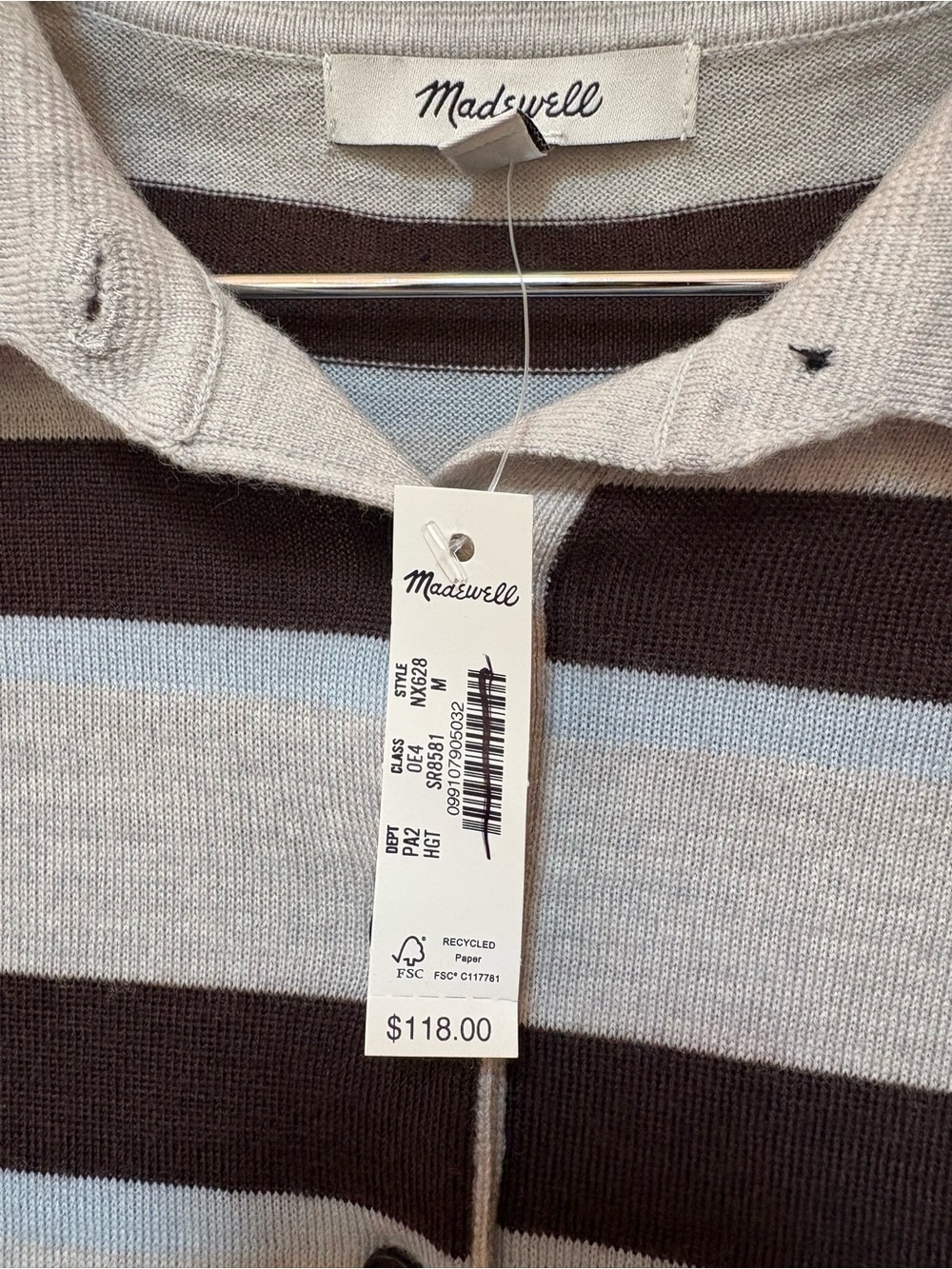 NWT Madewell Striped Polo Sweater Size Medium